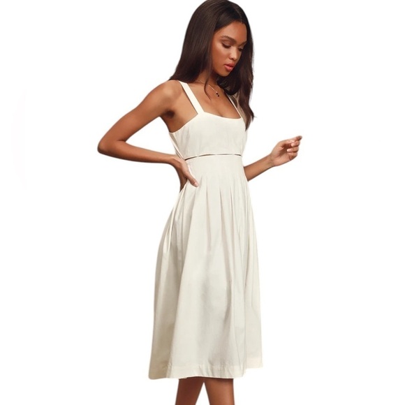 Lulu’s White Loved You All Along Tie-Back Cutout Fit and Flare Midi Dress Size L - Picture 2 of 11
